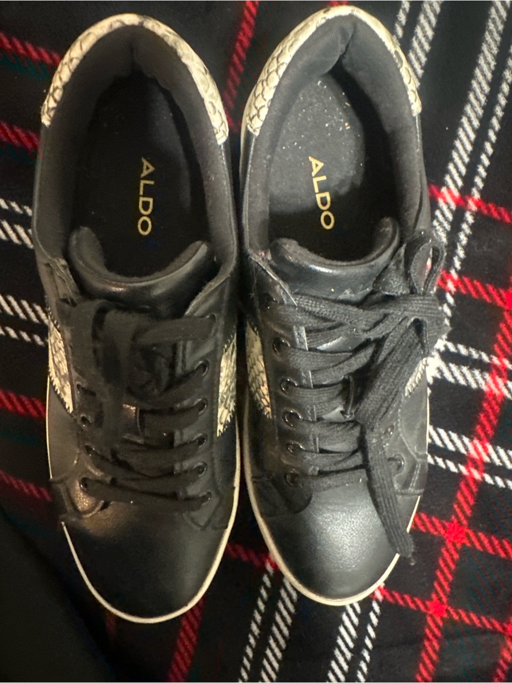 ALDO Kids Black Sneakers with White Snake-Print Accents